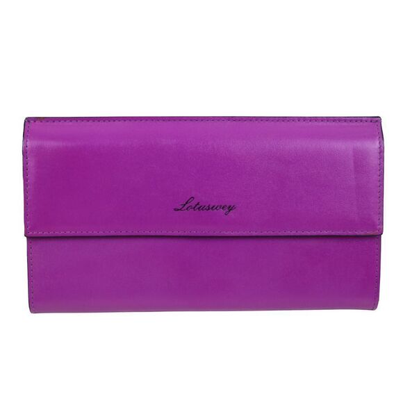 LOTUSWEY PURPLE GENUINE LEATHER CLASP BILL HOLDER ID CARD WALLET CLUTCH PURSE - Picture 1 of 7
